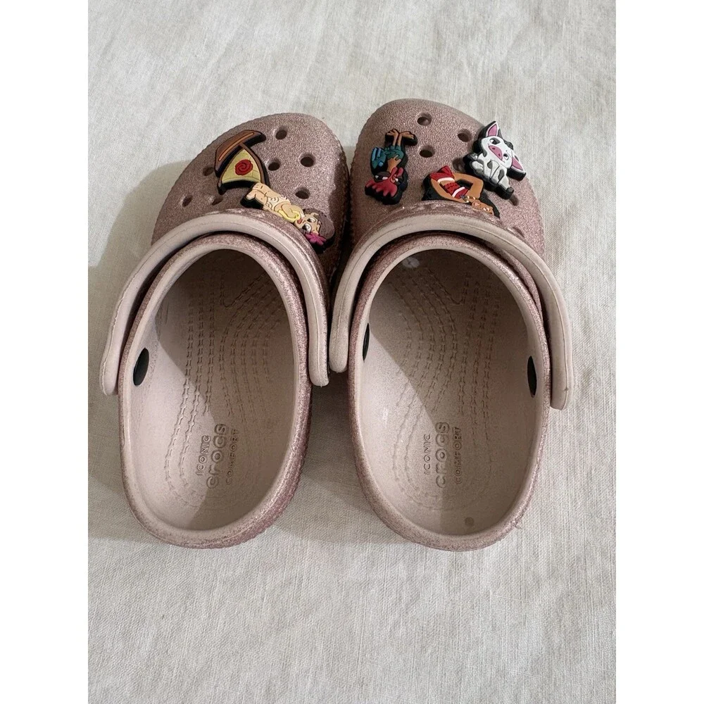 Crocs Classic Clog Light Pink Glittery Size 8C With 5 Charms